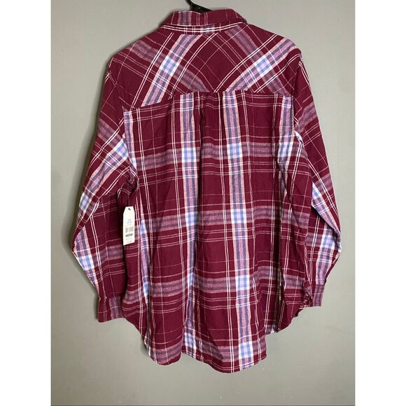 Time And Tru Purple Blue Plaid Button Up Shirt Size Large NWT - Picture 5 of 6